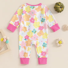 Load image into Gallery viewer, Baby Girls Jumpsuit Long Sleeve Crew Neck Flower Pumpkin Bow Print Zipper Romper
