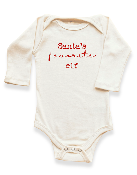 Santa's Favorite Elf Organic Baby Bodysuit Long Sleeve