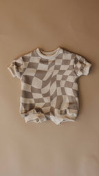 Short Sleeve Romper | Wavy Checkerboard