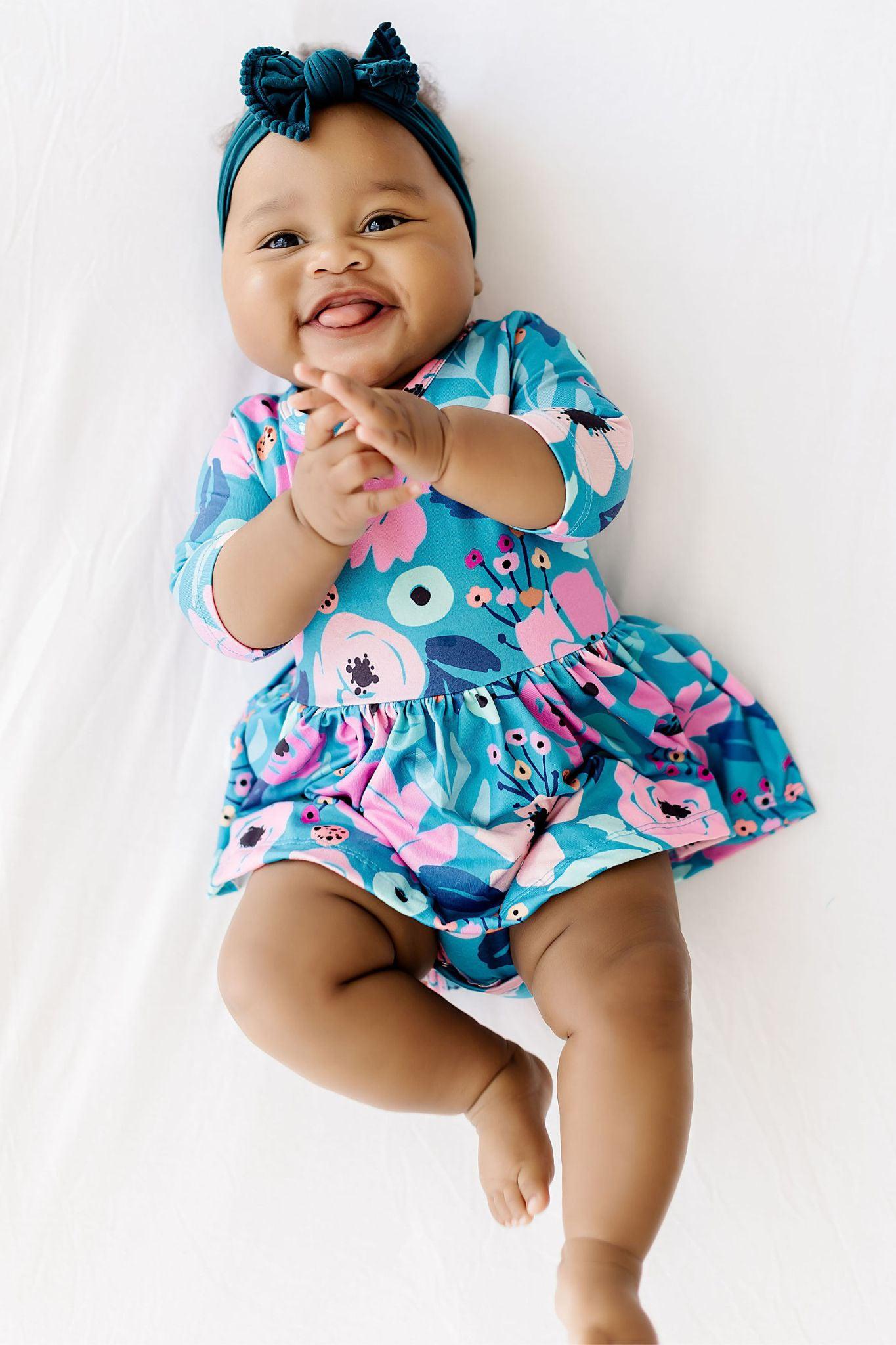 Twirling in Teal Twirl Bodysuit Romper