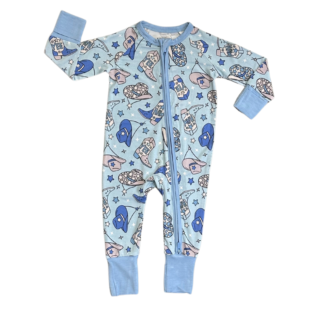YEE HAW (blue) - Zippy Zipper Romper