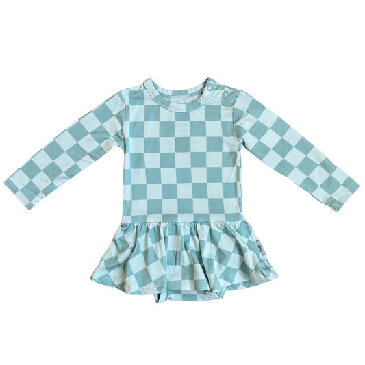 Frosty Mint Checkers | Twirl Romper Dress