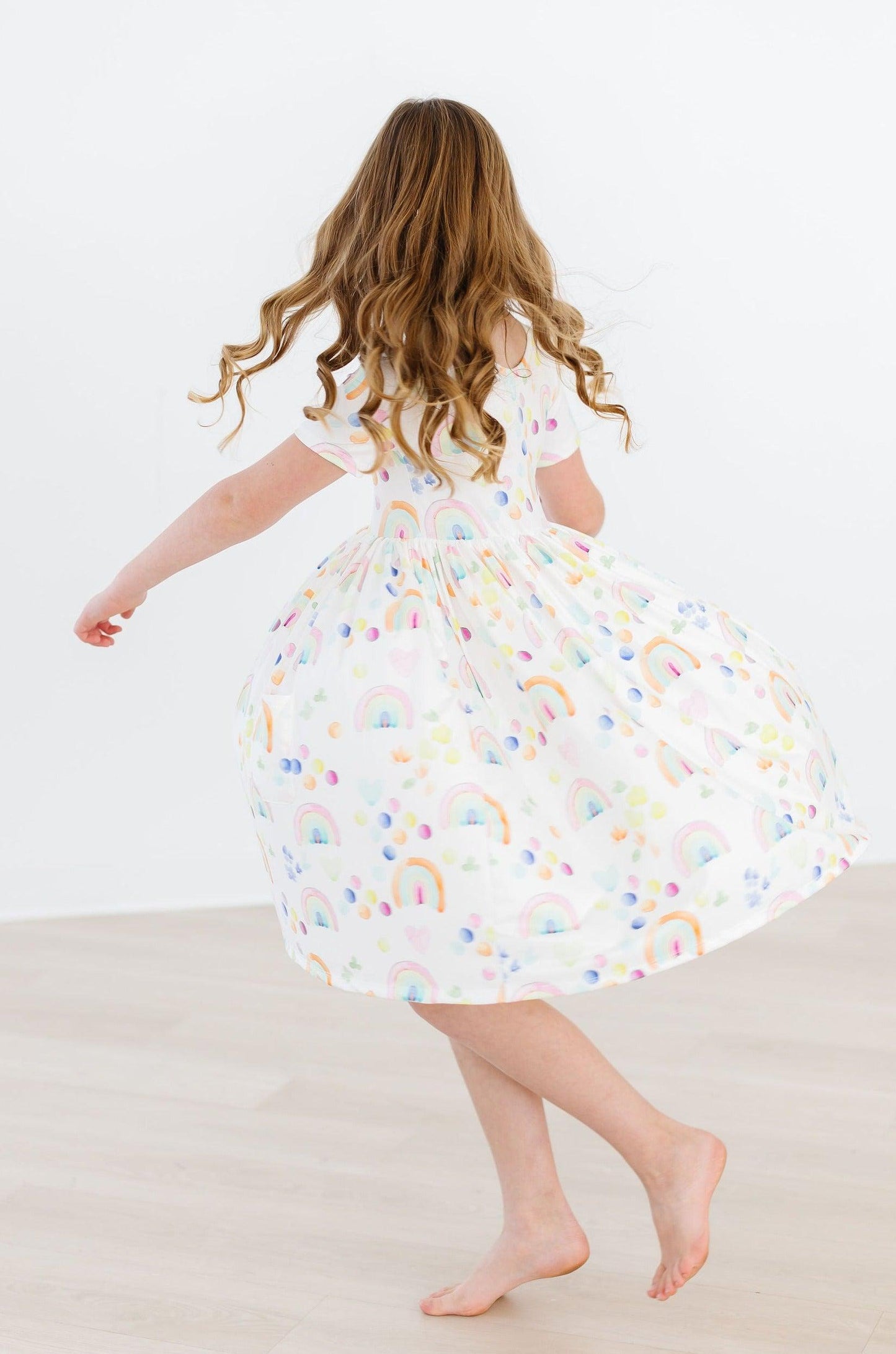 SALE Watercolor Rainbows S/S Pocket Twirl Dress