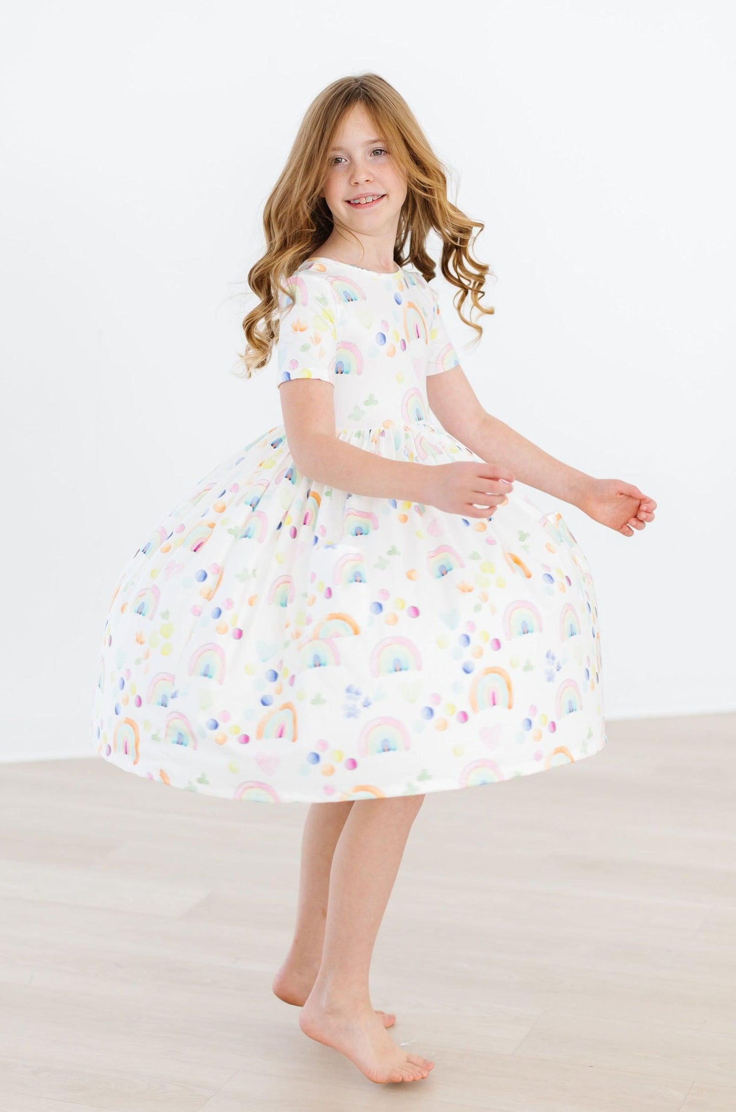 SALE Watercolor Rainbows S/S Pocket Twirl Dress