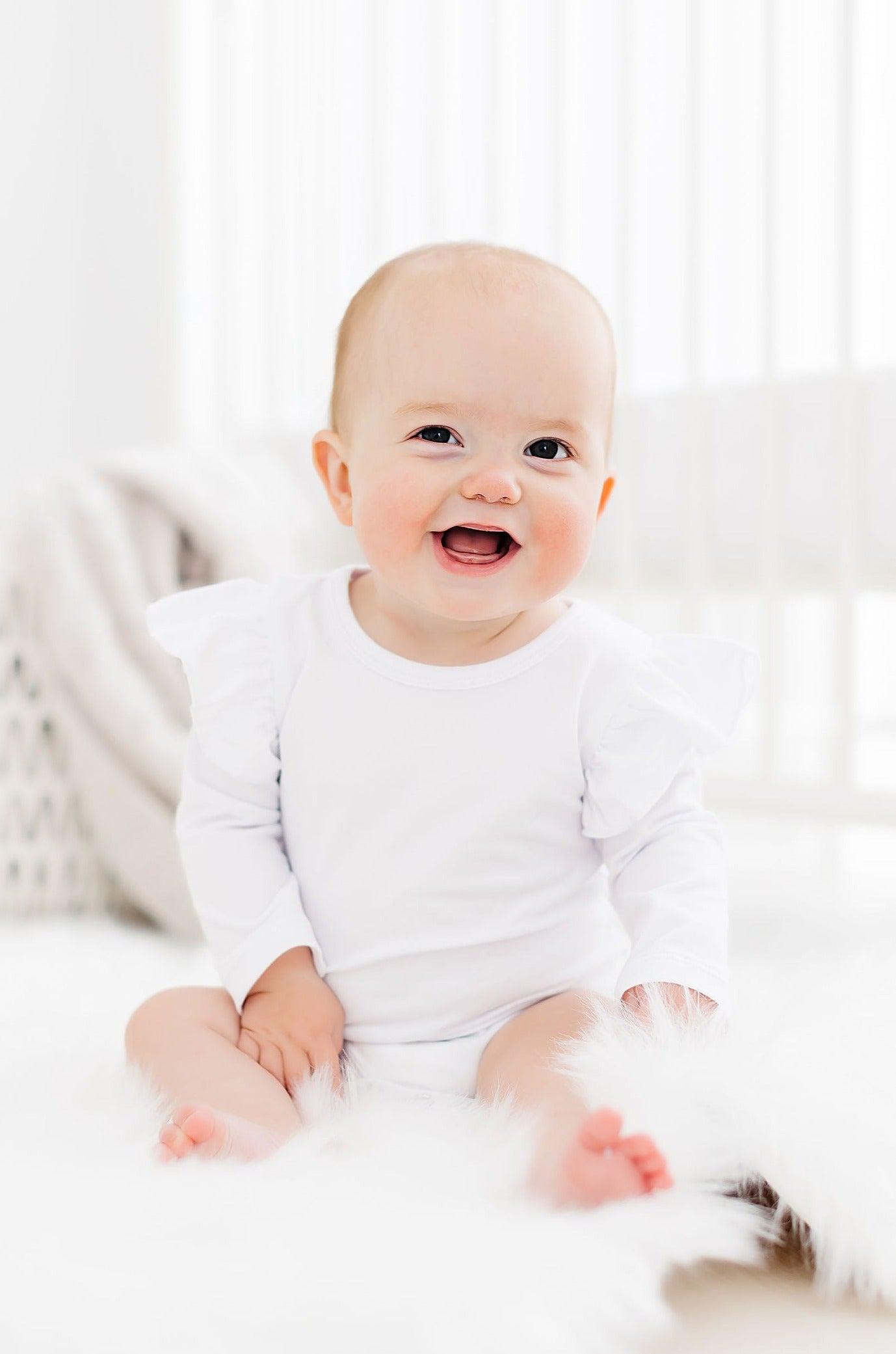 White L/S Flutter Bodysuit Romper