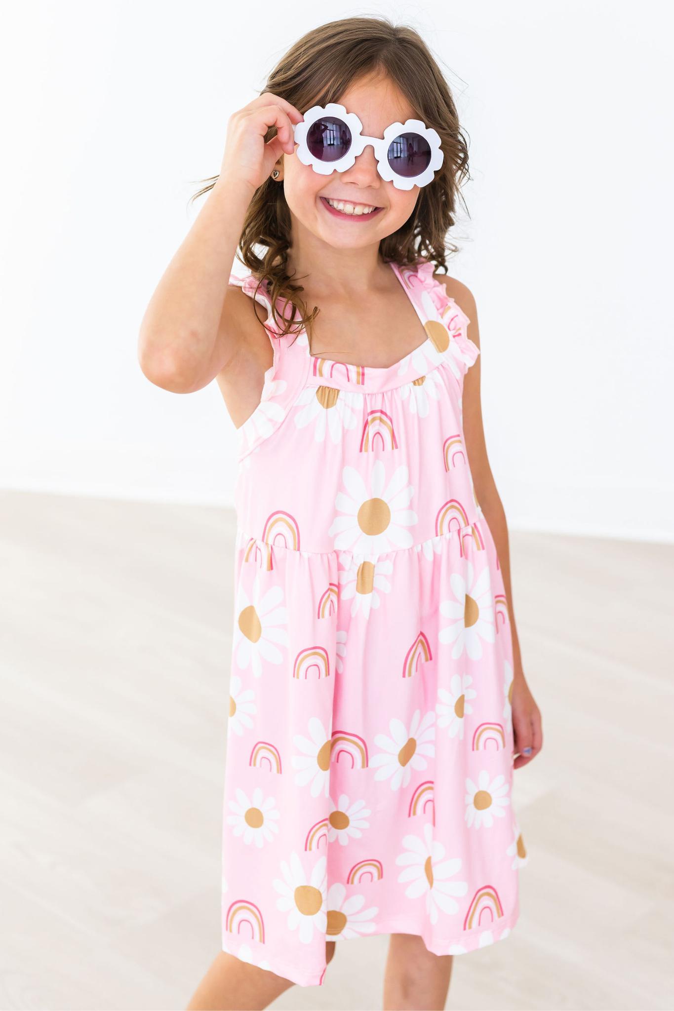 You are My Sunshine Floral Ruffle Cross Back Dress