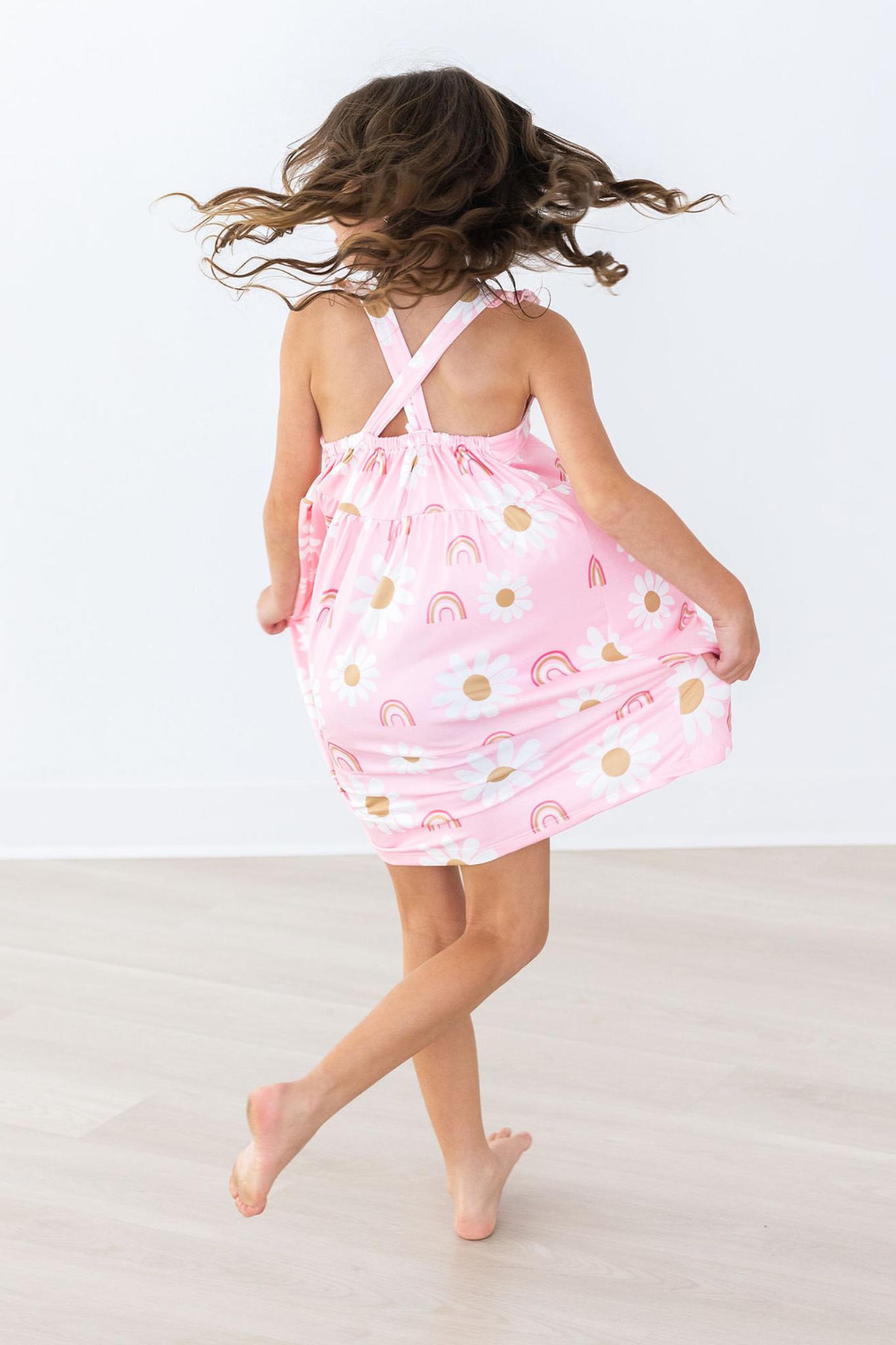 You are My Sunshine Floral Ruffle Cross Back Dress
