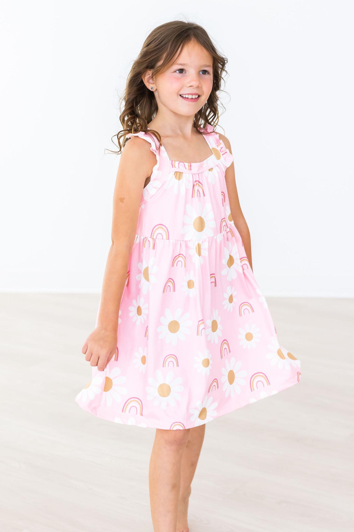 You are My Sunshine Floral Ruffle Cross Back Dress