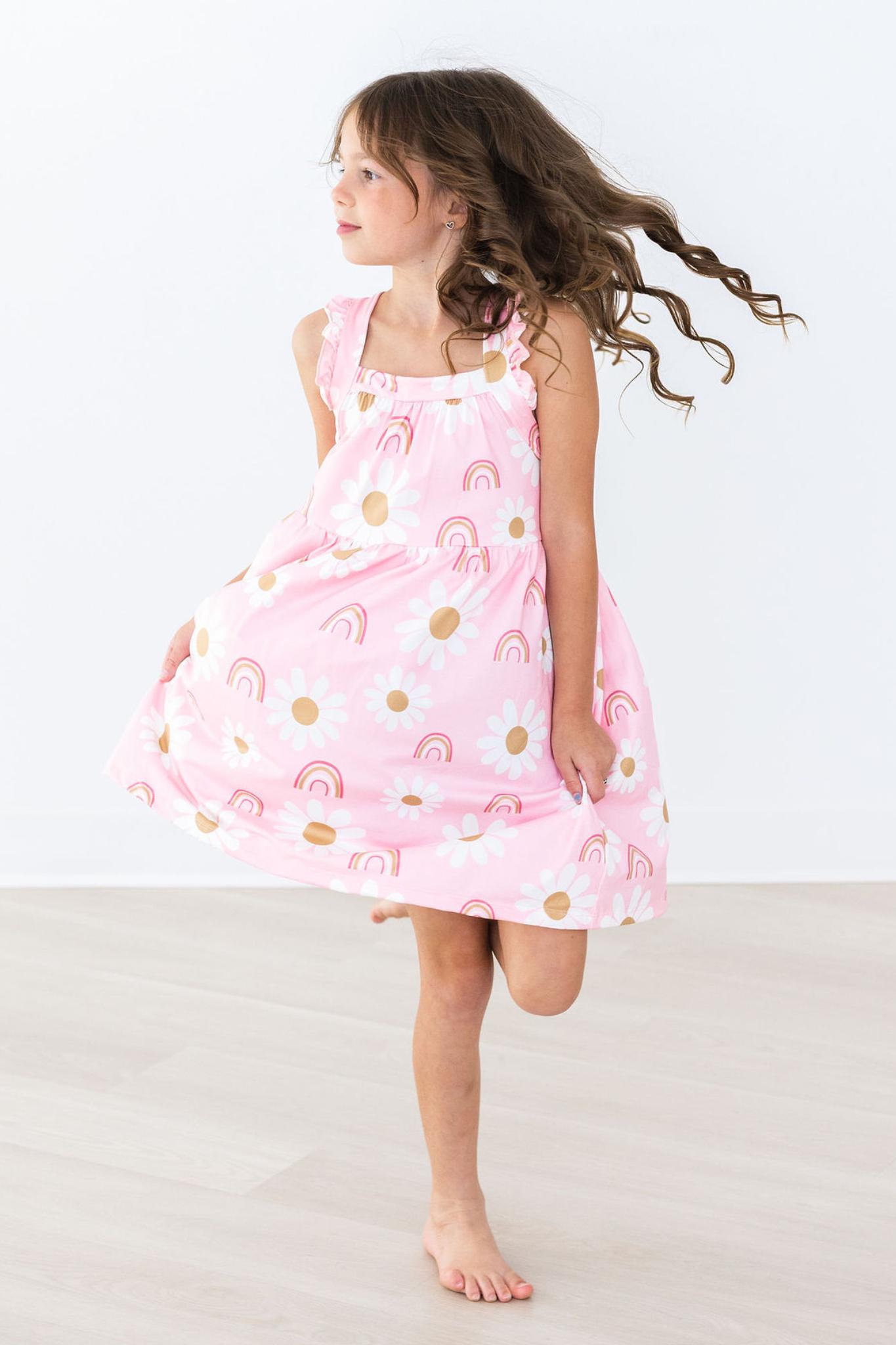 You are My Sunshine Floral Ruffle Cross Back Dress