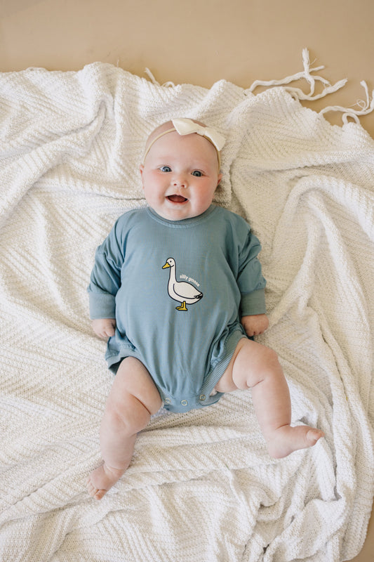 Silly Goose Bamboo Baby Romper - teal or blue