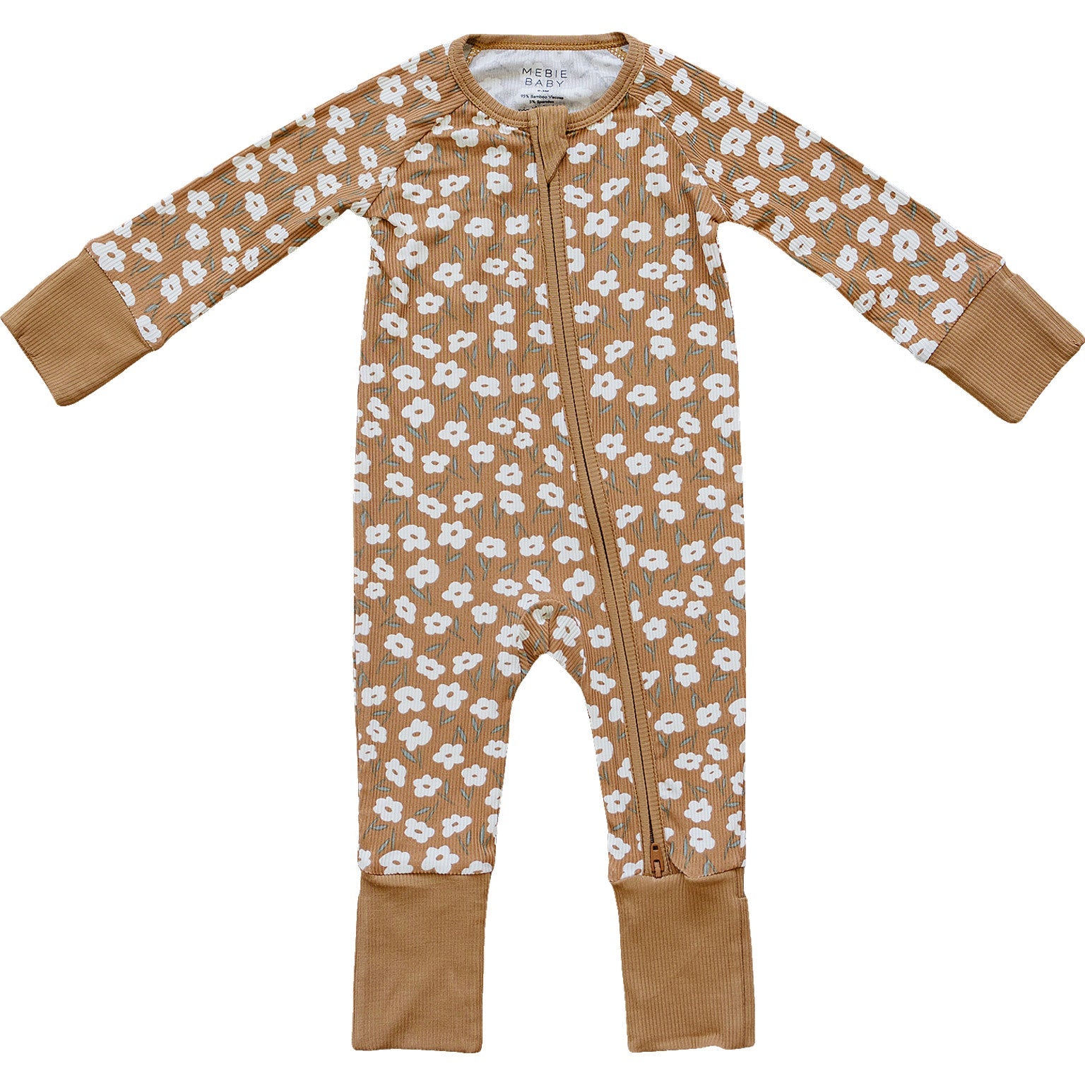 Mustard Floral Ribbed Bamboo Zipper Romper