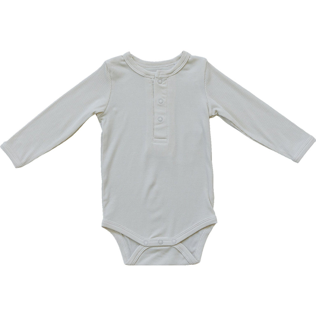 Cream Bamboo Snap Long Sleeve Ribbed Bodysuit Romper
