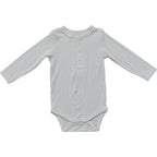 Cream Bamboo Snap Long Sleeve Ribbed Bodysuit Romper