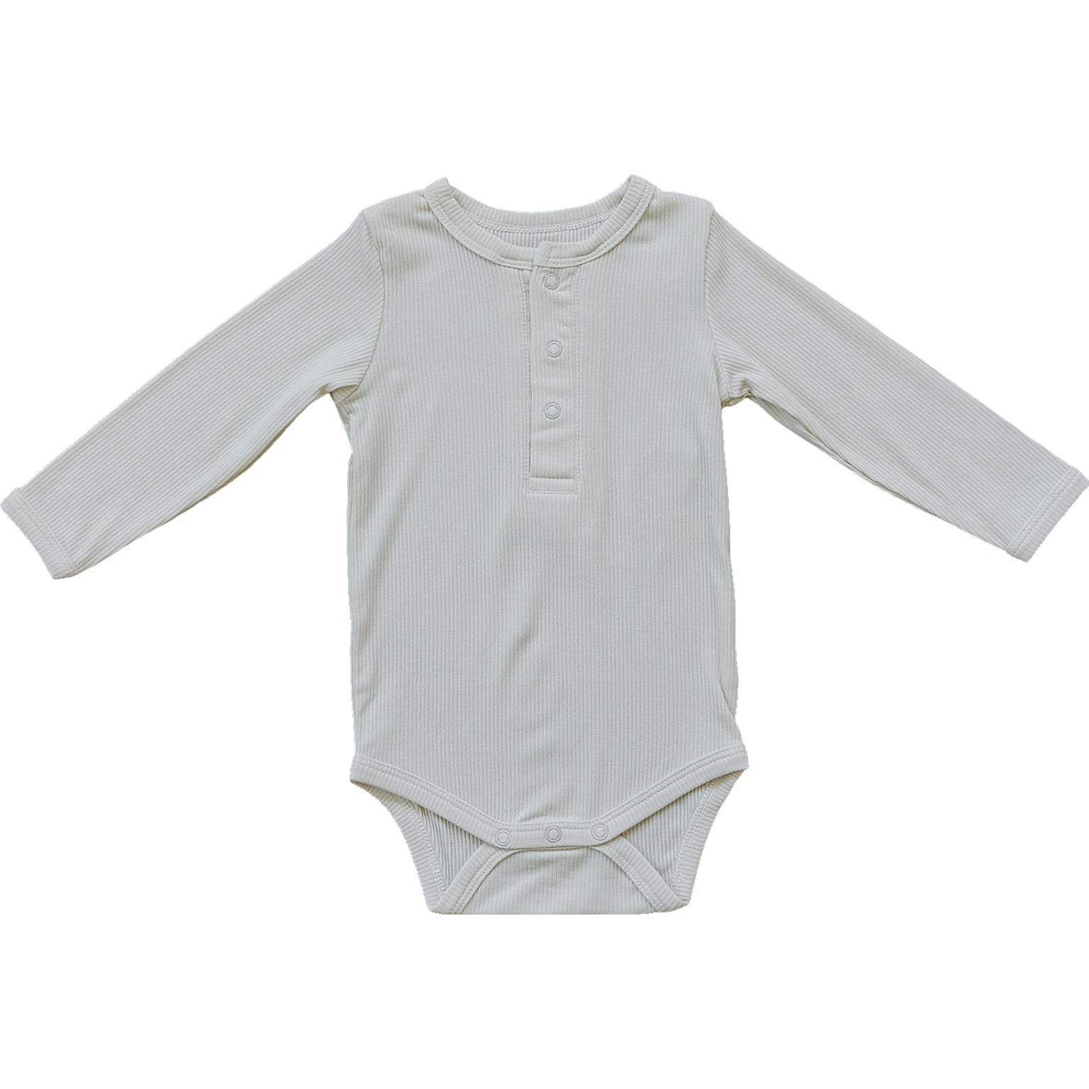 Cream Bamboo Snap Long Sleeve Ribbed Bodysuit Romper