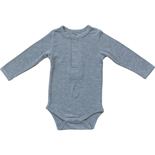 Heather Grey Bamboo Snap Long Sleeve Ribbed Bodysuit Romper