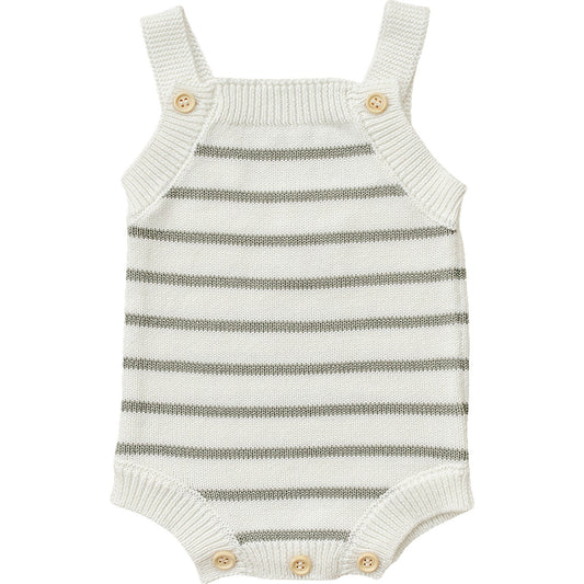 Sage Stripe Knit Bubble Tank Romper