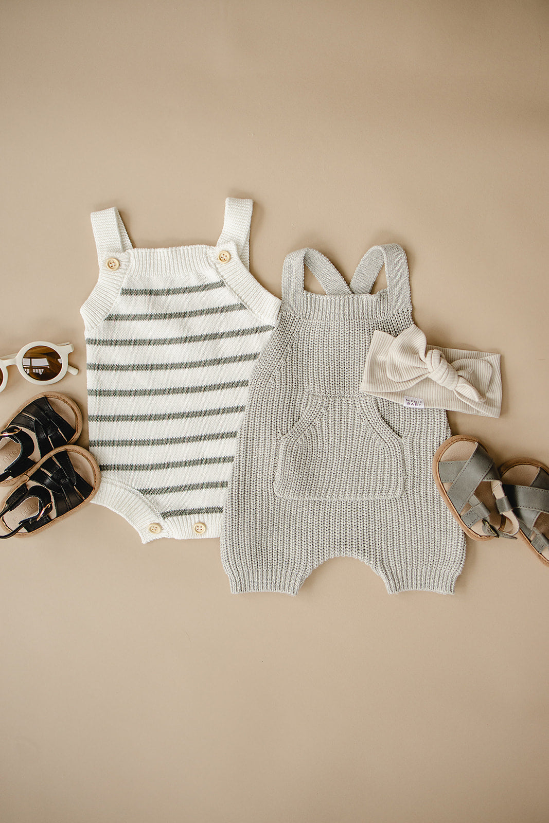 Sage Stripe Knit Bubble Tank Romper