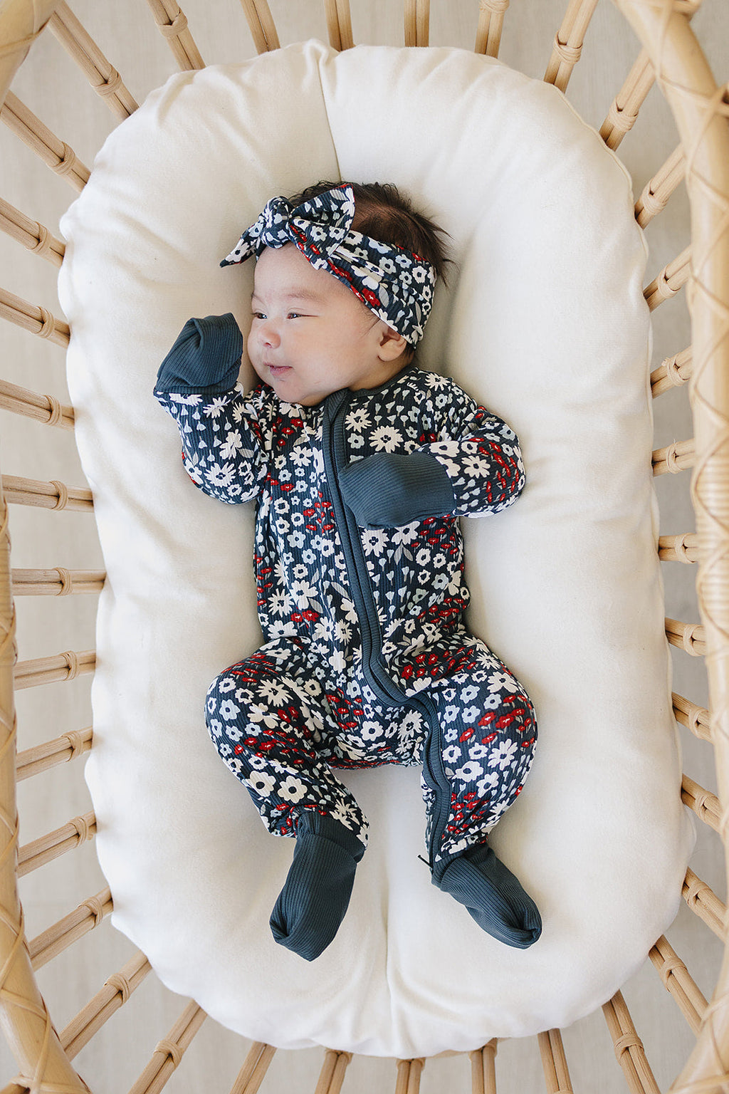 Americana Floral Ribbed Bamboo Zipper Romper