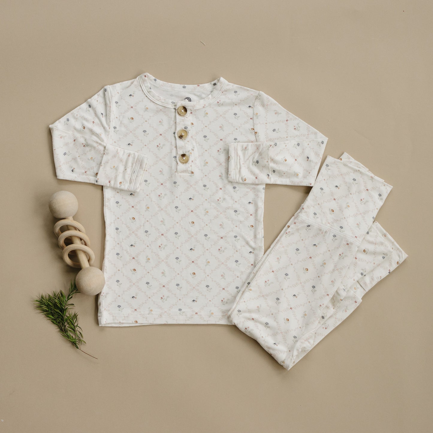 Vintage Blooms 2pc Henley Bamboo Pajamas Floral Set