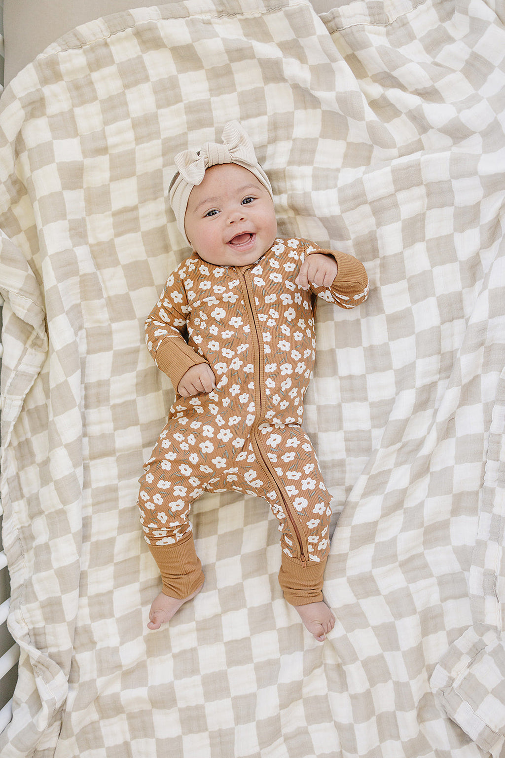 Mustard Floral Ribbed Bamboo Zipper Romper