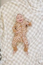 Mustard Floral Ribbed Bamboo Zipper Romper