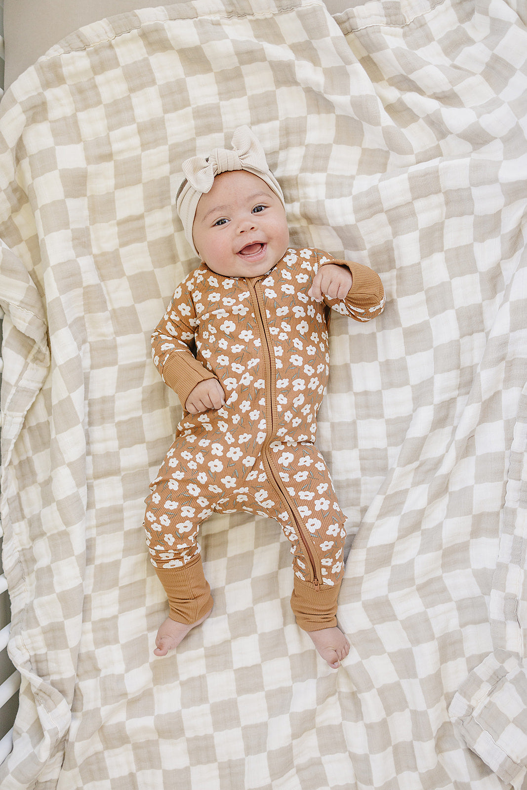 Mustard Floral Ribbed Bamboo Zipper Romper