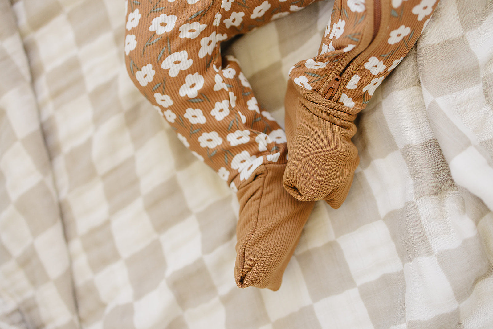 Mustard Floral Ribbed Bamboo Zipper Romper