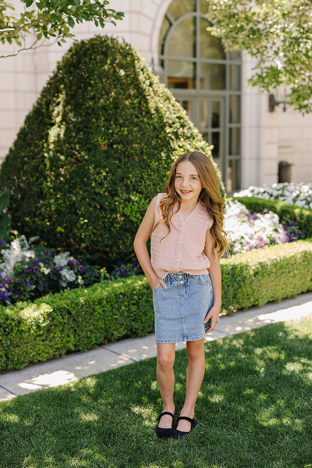 Pink Knit Button Down Vest Top