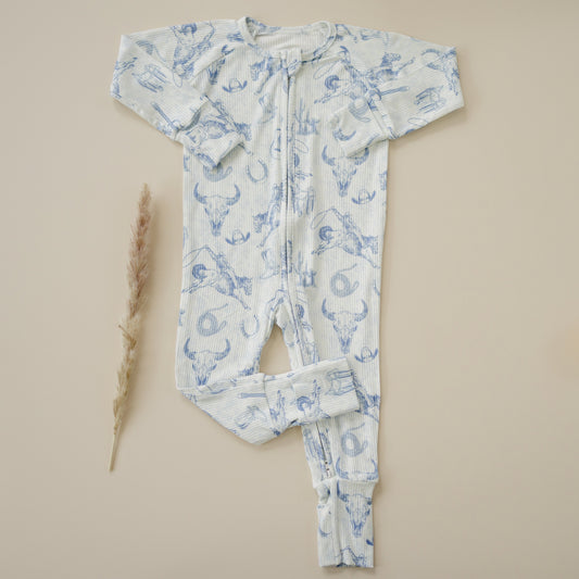 Cowboy Blues Ribbed Bamboo Zippy Pajamas Romper