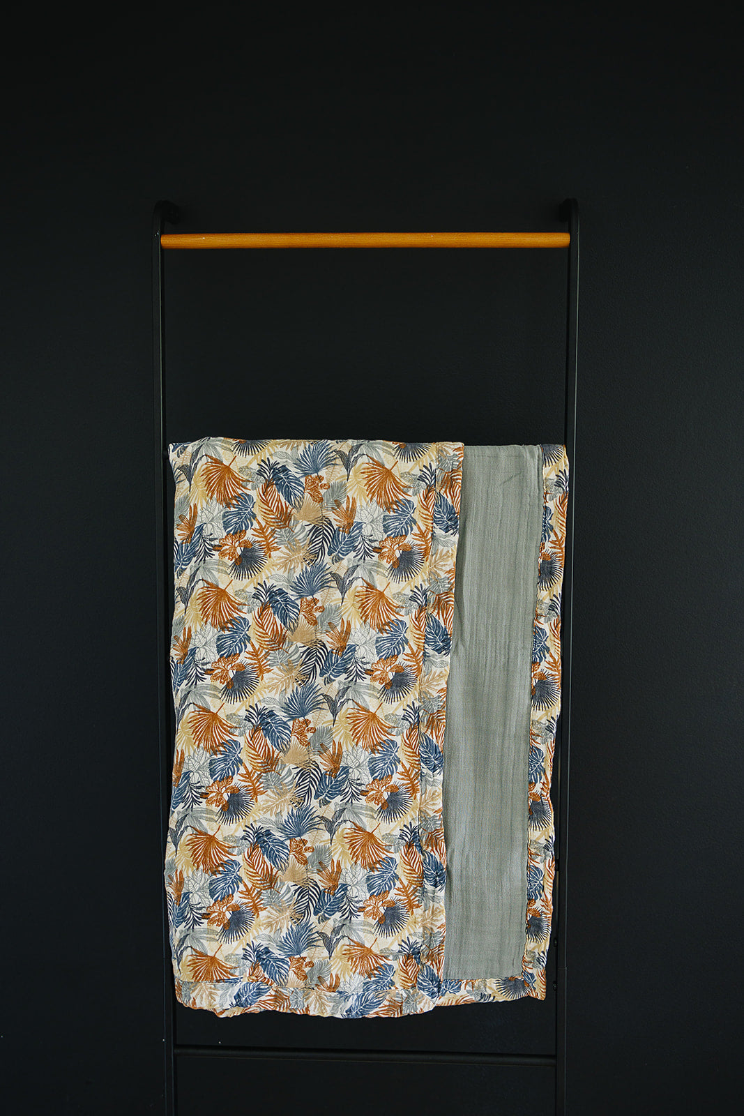 Paradise Palms+ Dusty Blue Muslin Quilt Blanket