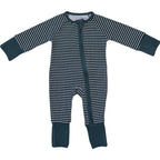 Navy Stripes Ribbed Bamboo Zipper Romper