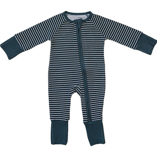 Navy Stripes Ribbed Bamboo Zipper Romper