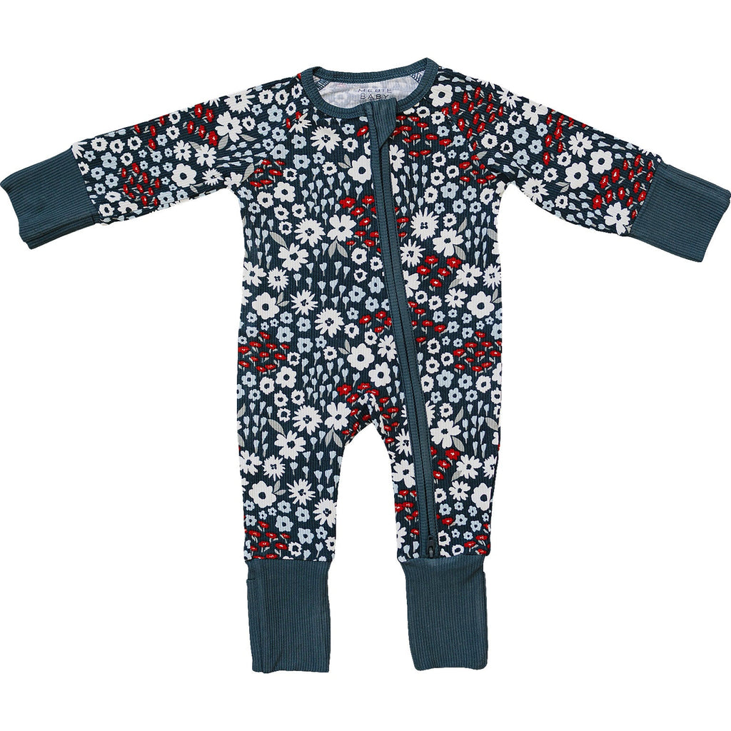 Americana Floral Ribbed Bamboo Zipper Romper