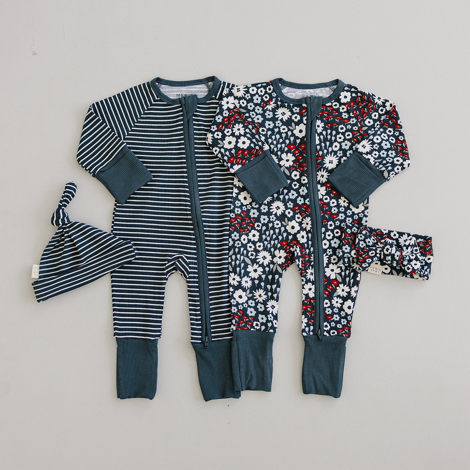 Americana Floral Ribbed Bamboo Zipper Romper