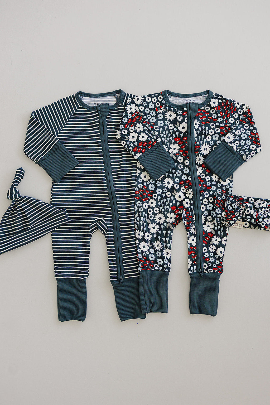 Navy Stripes Ribbed Bamboo Zipper Romper