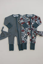 Navy Stripes Ribbed Bamboo Zipper Romper