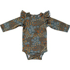 Navy Floral Ruffle Sleeve Bamboo Bodysuit Romper