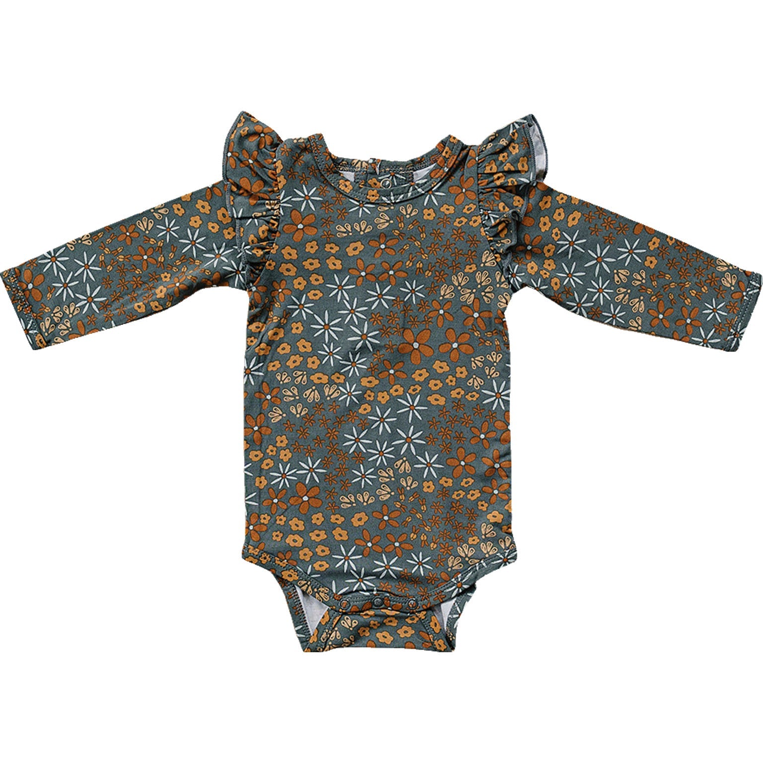 Navy Floral Ruffle Sleeve Bamboo Bodysuit Romper