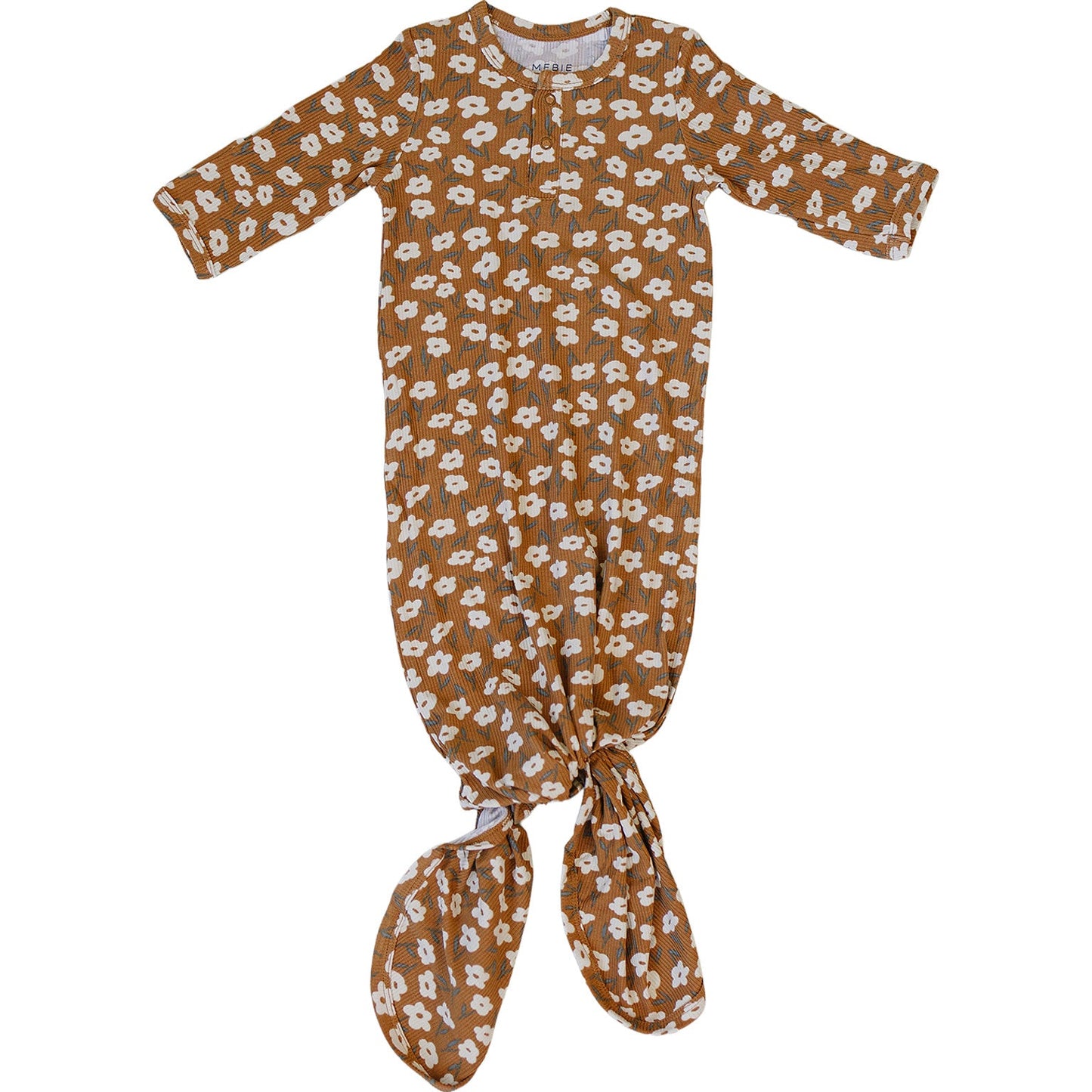 Mustard Floral Ribbed Bamboo Knot Gown