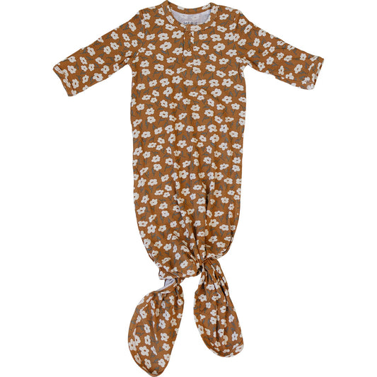 Mustard Floral Ribbed Bamboo Knot Gown