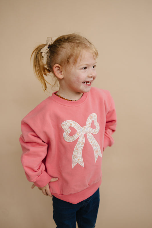 Applique Floral Bow Crewneck Sweatshirt