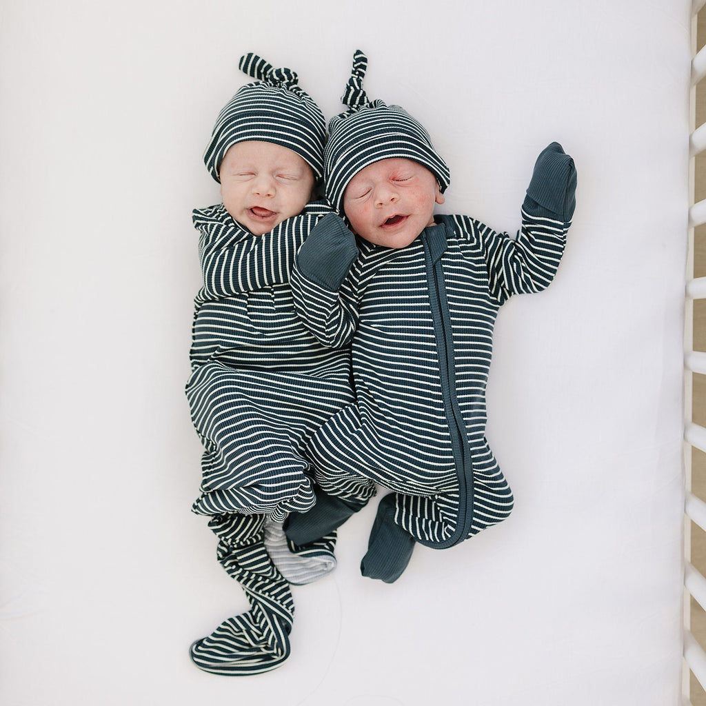 Navy Stripes Ribbed Bamboo Zipper Romper