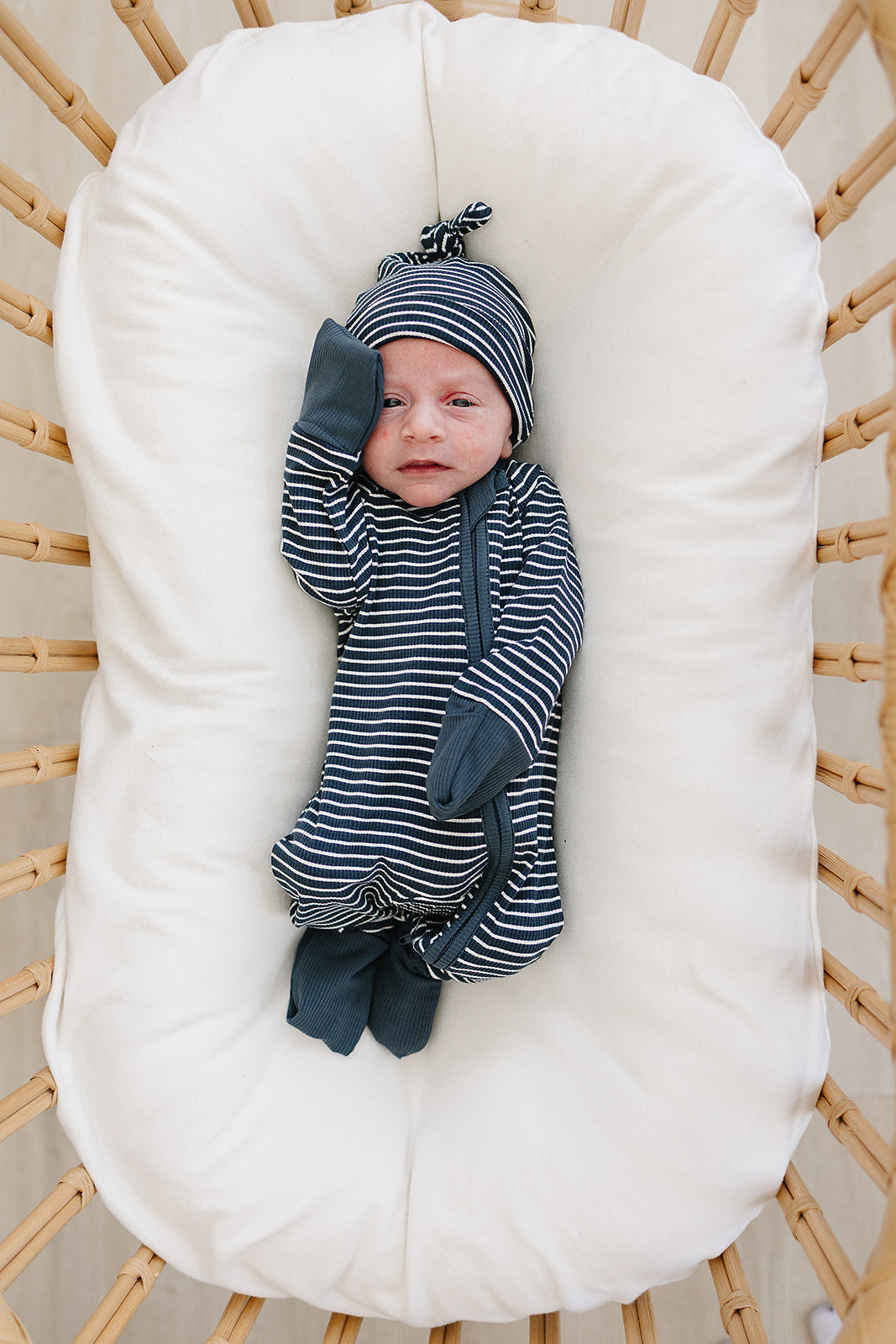 Navy Stripes Ribbed Bamboo Zipper Romper