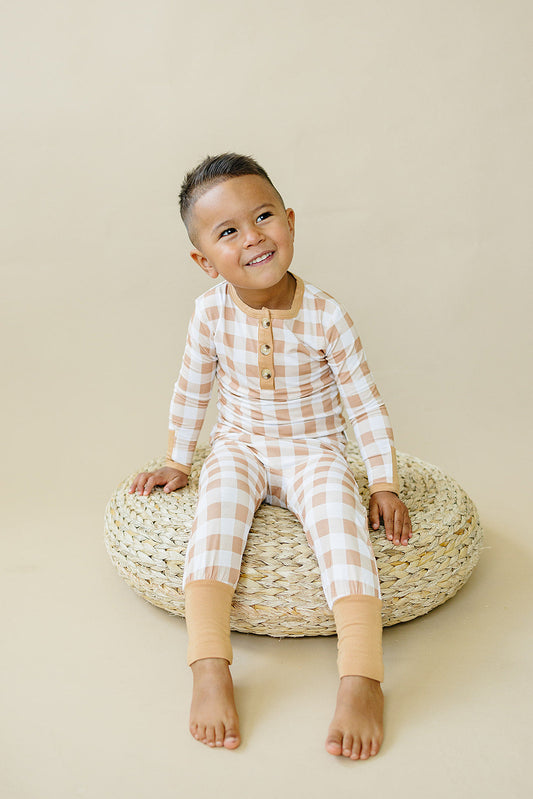 Golden Gingham 2pc Henley Bamboo Pajamas Set