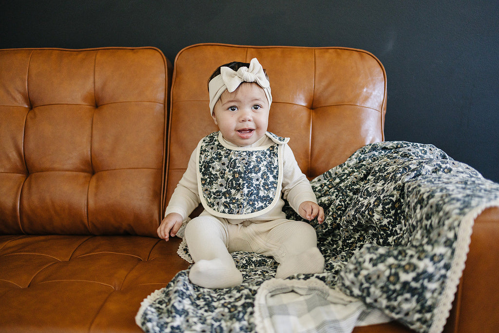 Liberty Floral + Coastal Plaid Lace Muslin Quilt Blanket