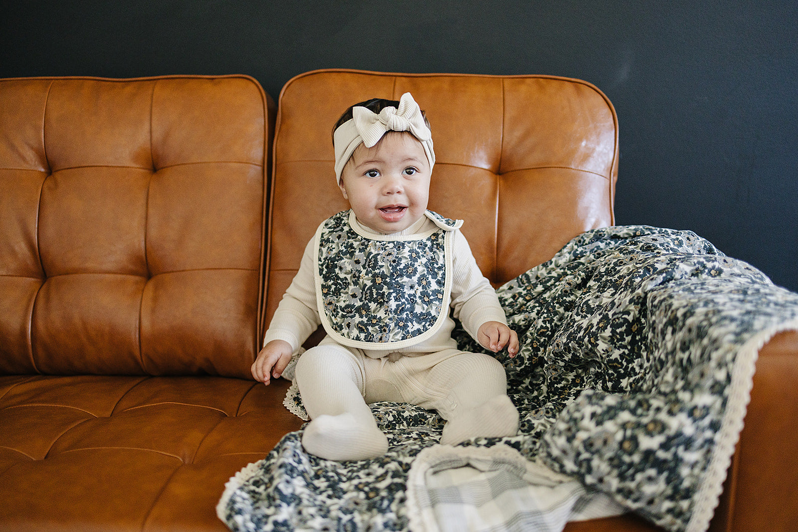 Liberty Floral + Coastal Plaid Lace Muslin Quilt Blanket