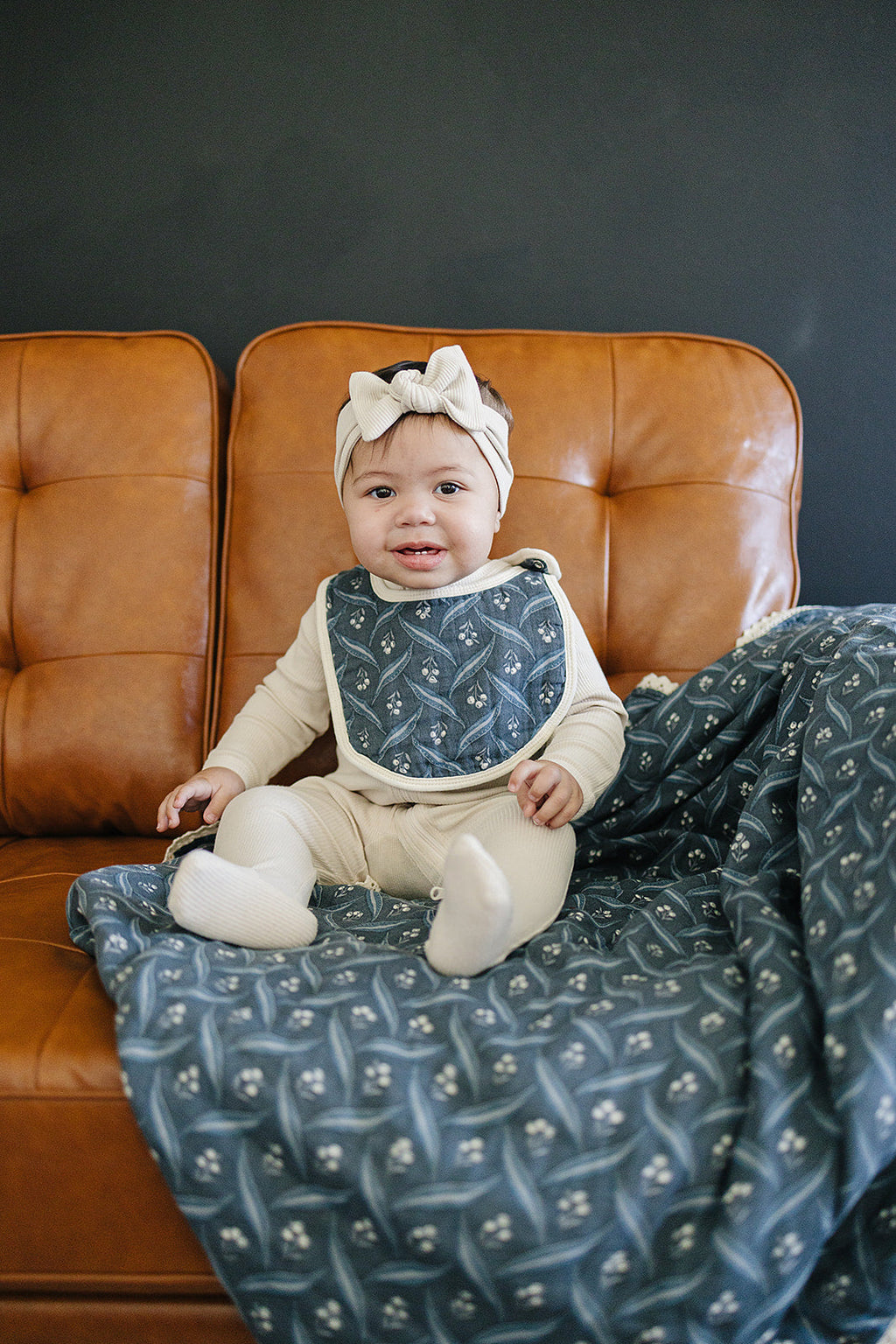 Navy Berry + Cream Berry Lace Muslin Quilt Blanket