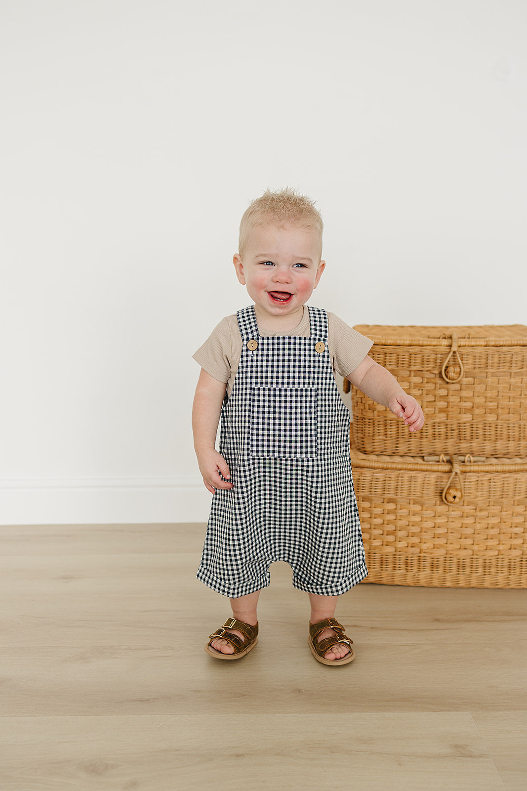 Gingham Short Linen Tank Overalls