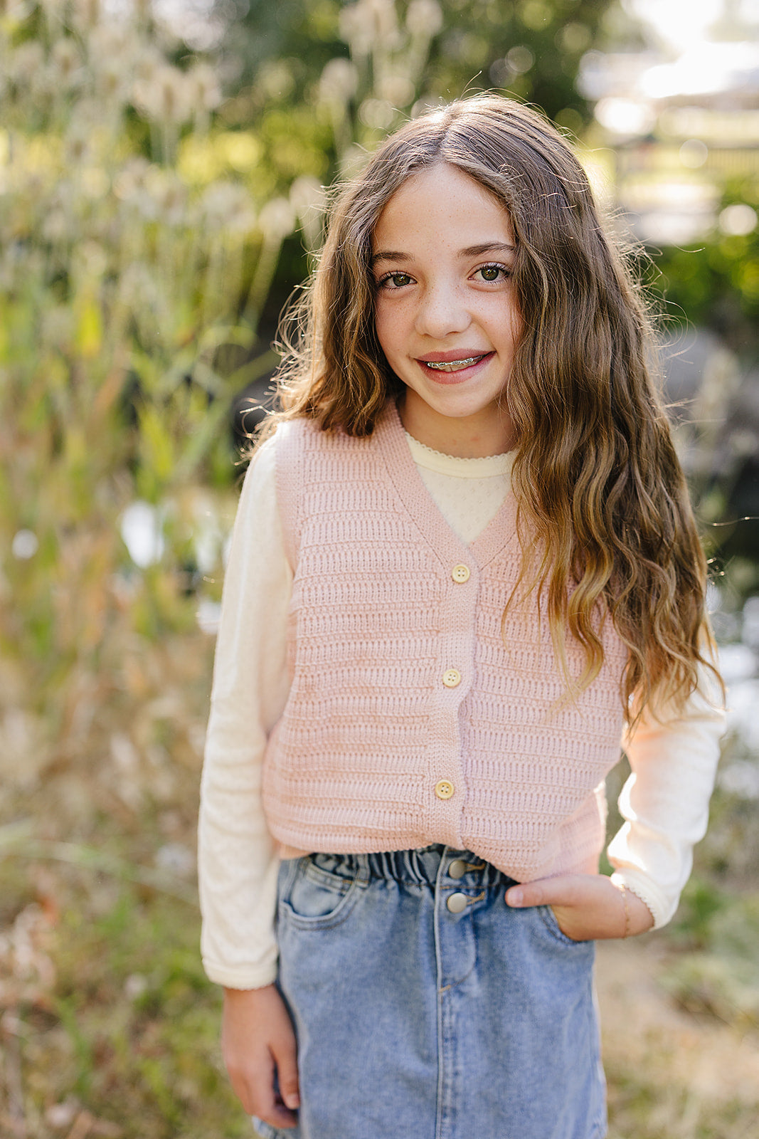Pink Knit Button Down Vest Top
