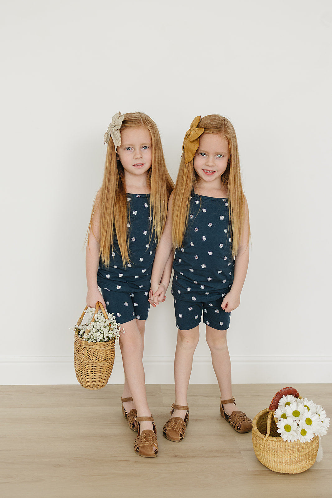 Navy Daisies Tank + Biker Short Floral Set